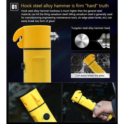 (READYSTOCK) Multifunctional Car Windows Glass Breaker Safety Hammer Flash Light Warning Light Belt Cutter Safety 汽车玻璃锤灯