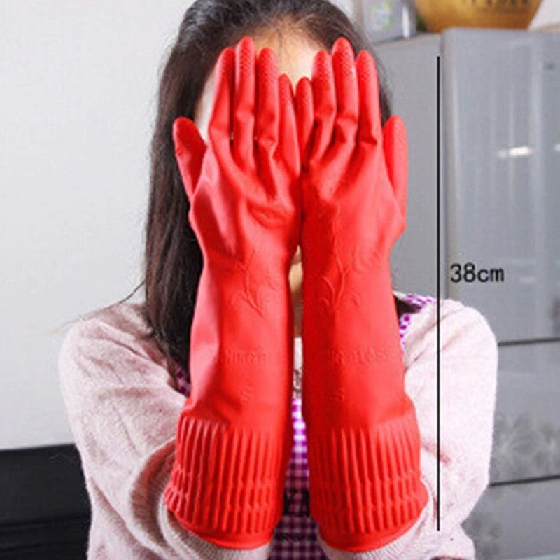 38cm Long Rubber Glove #8808 #L-Size #Rubber #Glove #Kitchen #Washing #Long-Arm #Rose #Korea #Red