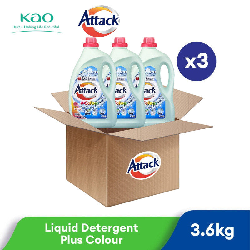 [VALUE PACK] Kao Attack Liquid Laundry Detergent 3.6kg | 1 Box of 3 Bottles | Advanced Anti-Bacterial Formula | Sabun Basuh Baju Cecair Kao Attack 花王强力去渍洗衣液 超值家庭装 洁净如新