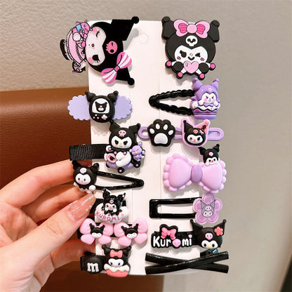 14Pcs/set Kawaii Cute Kuromi Stretch Bow Hair Clip For Kids Side Bangs Clip Headdress-FJ1267