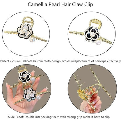 Retro Pearl Camellia Bow Hair Clips Fashion Metal Shark Clips Elegant Ponytail Headwear Hair Accessories-CSW1021