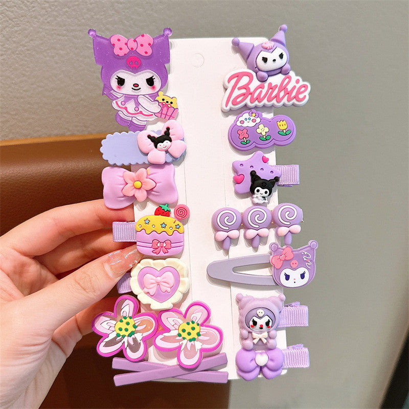 14Pcs/set Kawaii Cute Kuromi Stretch Bow Hair Clip For Kids Side Bangs Clip Headdress-FJ1267
