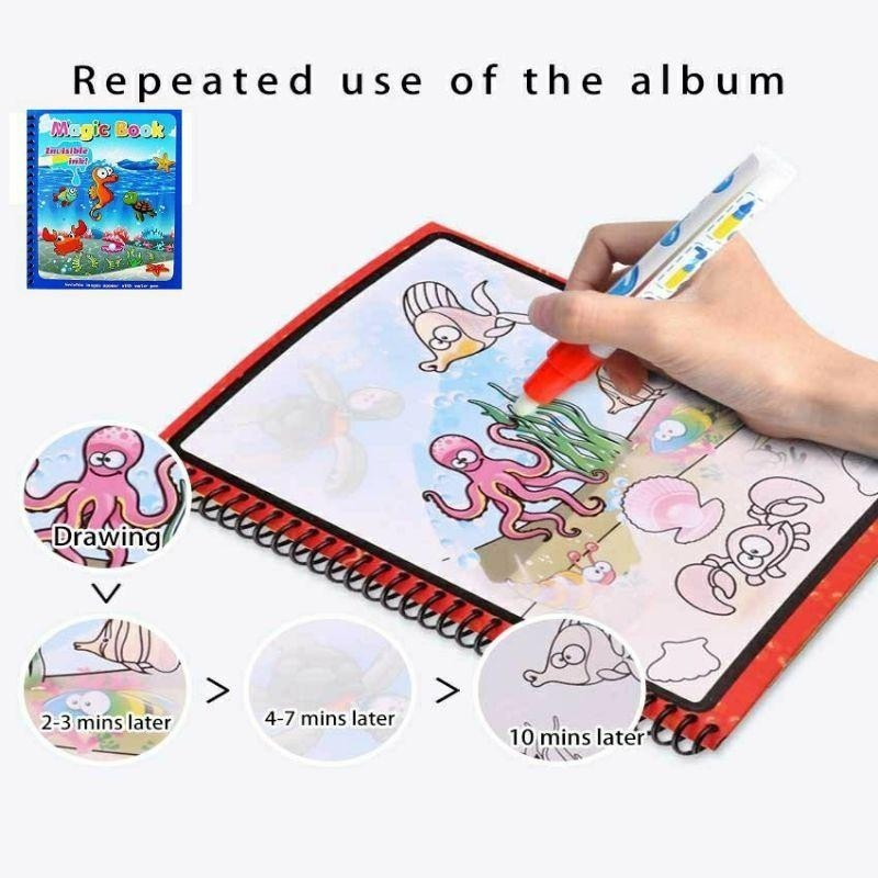 Magic Water Coloring Book (HB1002) | Non-Toxic Drawing Pad for Toddlers | Reusable Painting Book with Pen | Buku Mewarna Air 无毒魔法水画册 清水涂鸦 重复使用