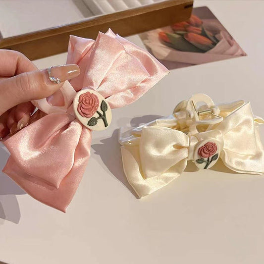 Pink Flower Hair Clip Bowknot Hairpin Ponytail Holder Cute Hairpin Hair Accessories-CSW58