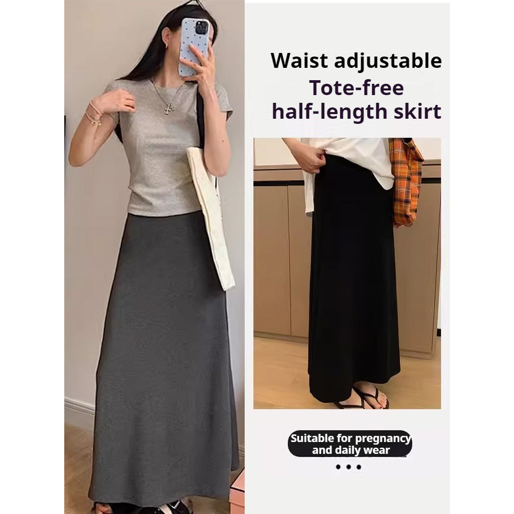 【READY STOCK】Maternity Skirt | Summer Thin Belly Support Midi Skirt | Stylish Slim Fit Pregnancy Skirt Y325 孕妇半身裙