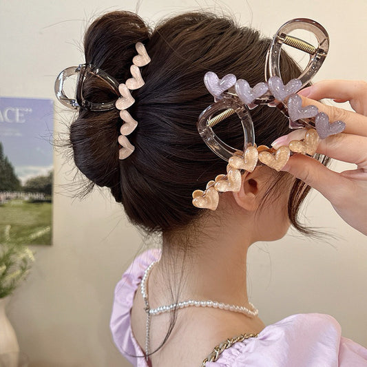 Vintage Jelly Love Scratch Clip | Large Heart-Shaped Crab Hair Claw | Fashionable  Headdress for Women - ZJ048 复古果冻爱心发夹