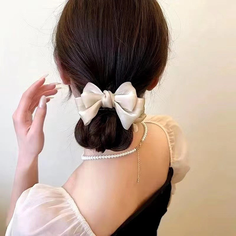 Retro Pearl Camellia Bow Hair Clips Fashion Metal Shark Clips Elegant Ponytail Headwear Hair Accessories-CSW1021