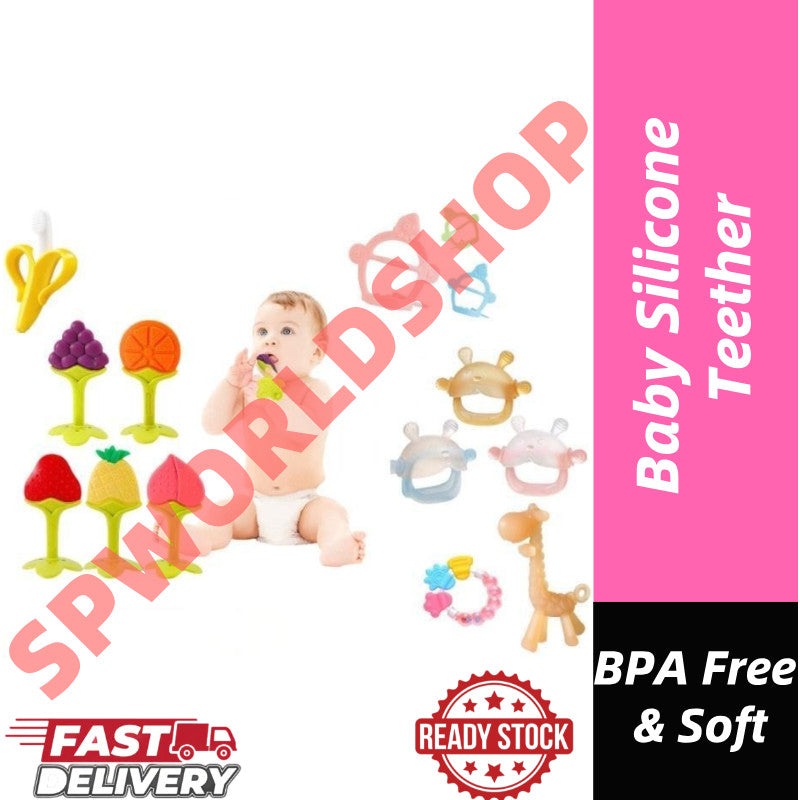 【READY STOCK】Silicone Baby Teether (BPA Free & Soft) | Gigitan Bayi Silikon Selamat | 婴儿硅胶牙胶