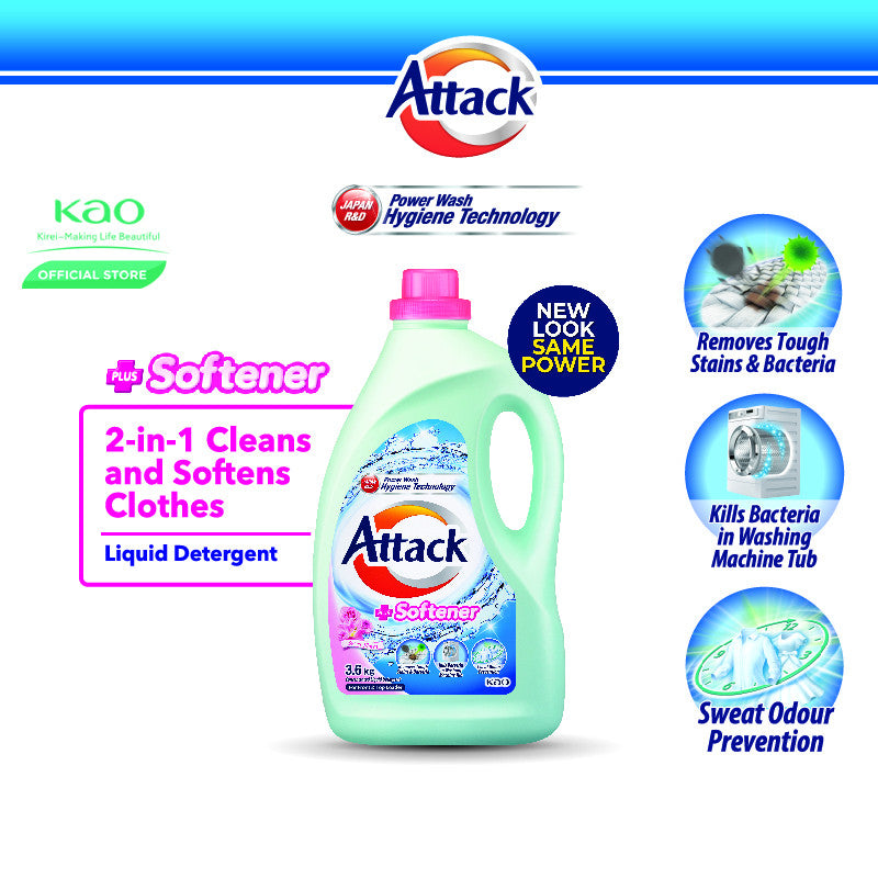 【READY STOCK】KAO ATTACK Liquid Detergent - 3.6kg (Ultra Power/Perfume Floral/Colour/Perfume Fruity/Softener)