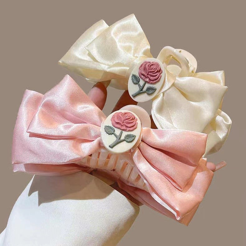 Pink Flower Hair Clip Bowknot Hairpin Ponytail Holder Cute Hairpin Hair Accessories-CSW58