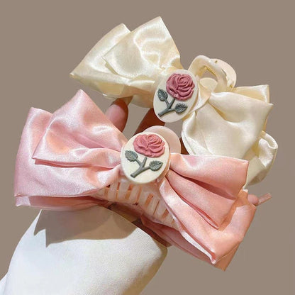 Pink Flower Hair Clip Bowknot Hairpin Ponytail Holder Cute Hairpin Hair Accessories-CSW58