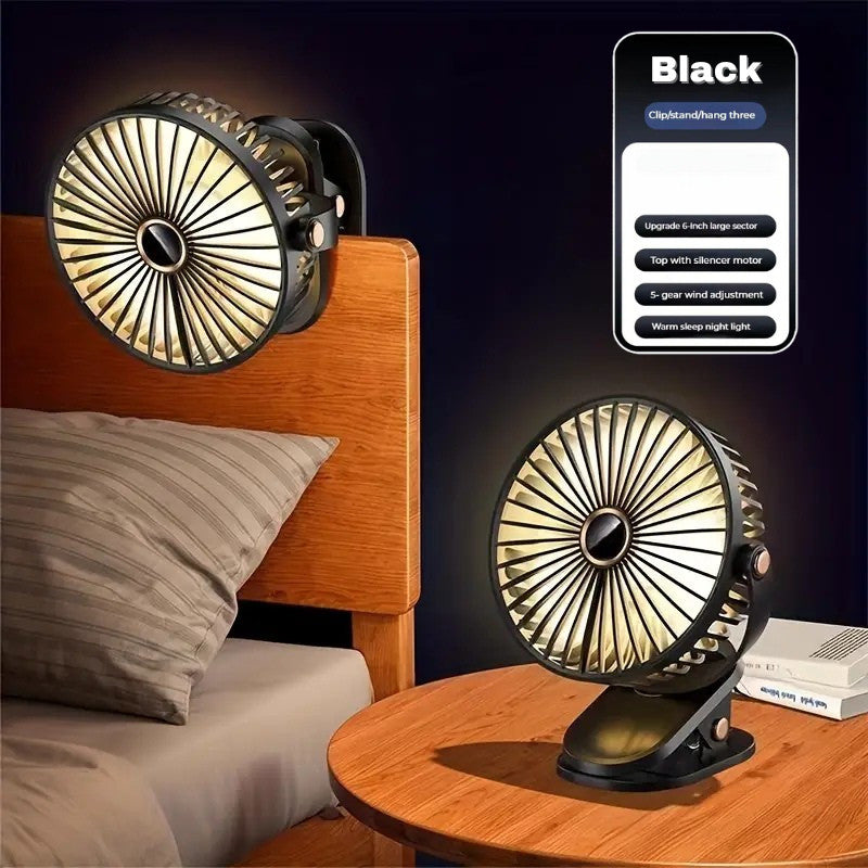 6-INCH CLIP FAN | 6寸夹式+桌面风扇：USB 充电、三档调速 | 办公室/婴儿车/宿舍专用 Portable USB Rechargeable Fan | 2-in-1 Clip & Desk Fan for Home/Office