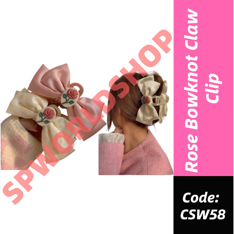 Pink Flower Hair Clip Bowknot Hairpin Ponytail Holder Cute Hairpin Hair Accessories-CSW58