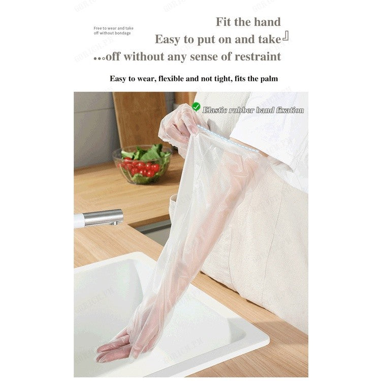(READYSTOCK) 【New】 60cm Food-Grade Plastic Gloves | Elbow-Length | Waterproof & Durable |  食品级塑料手套 | 长款至手肘