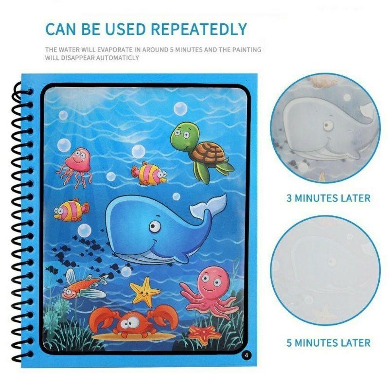 Magic Water Coloring Book (HB1002) | Non-Toxic Drawing Pad for Toddlers | Reusable Painting Book with Pen | Buku Mewarna Air 无毒魔法水画册 清水涂鸦 重复使用