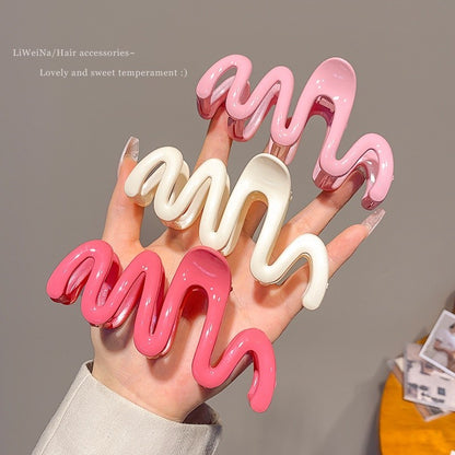 READY STOCK!!! INS Cream Dopamine Wavy Line Hair Clip | Women's Back of Head Shark Clip |  ZJ006 INS风多巴胺波浪线发夹