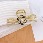 Retro Pearl Camellia Bow Hair Clips Fashion Metal Shark Clips Elegant Ponytail Headwear Hair Accessories-CSW1021