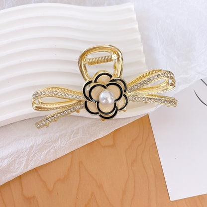 Retro Pearl Camellia Bow Hair Clips Fashion Metal Shark Clips Elegant Ponytail Headwear Hair Accessories-CSW1021