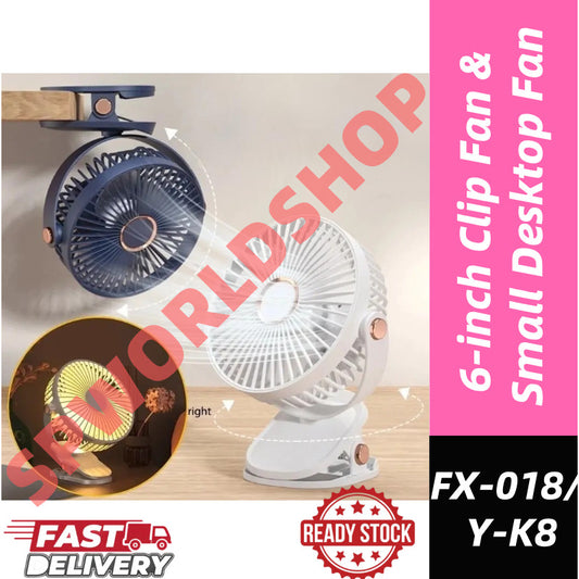 【READY STOCK】6-Inch Clip Fan & Mini Desktop Fan | USB Rechargeable Portable Personal Fan for Home/Office 夹式风扇 & 桌面小风扇