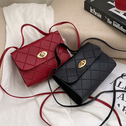 New Ladies Classic Diamond Small Square Bag Korean Version Solid Color Handbag Portable Mini Diagonal Bag-B1060