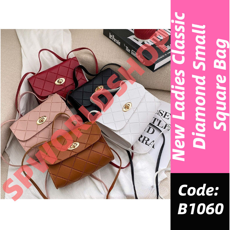 New Ladies Classic Diamond Small Square Bag Korean Version Solid Color Handbag Portable Mini Diagonal Bag-B1060