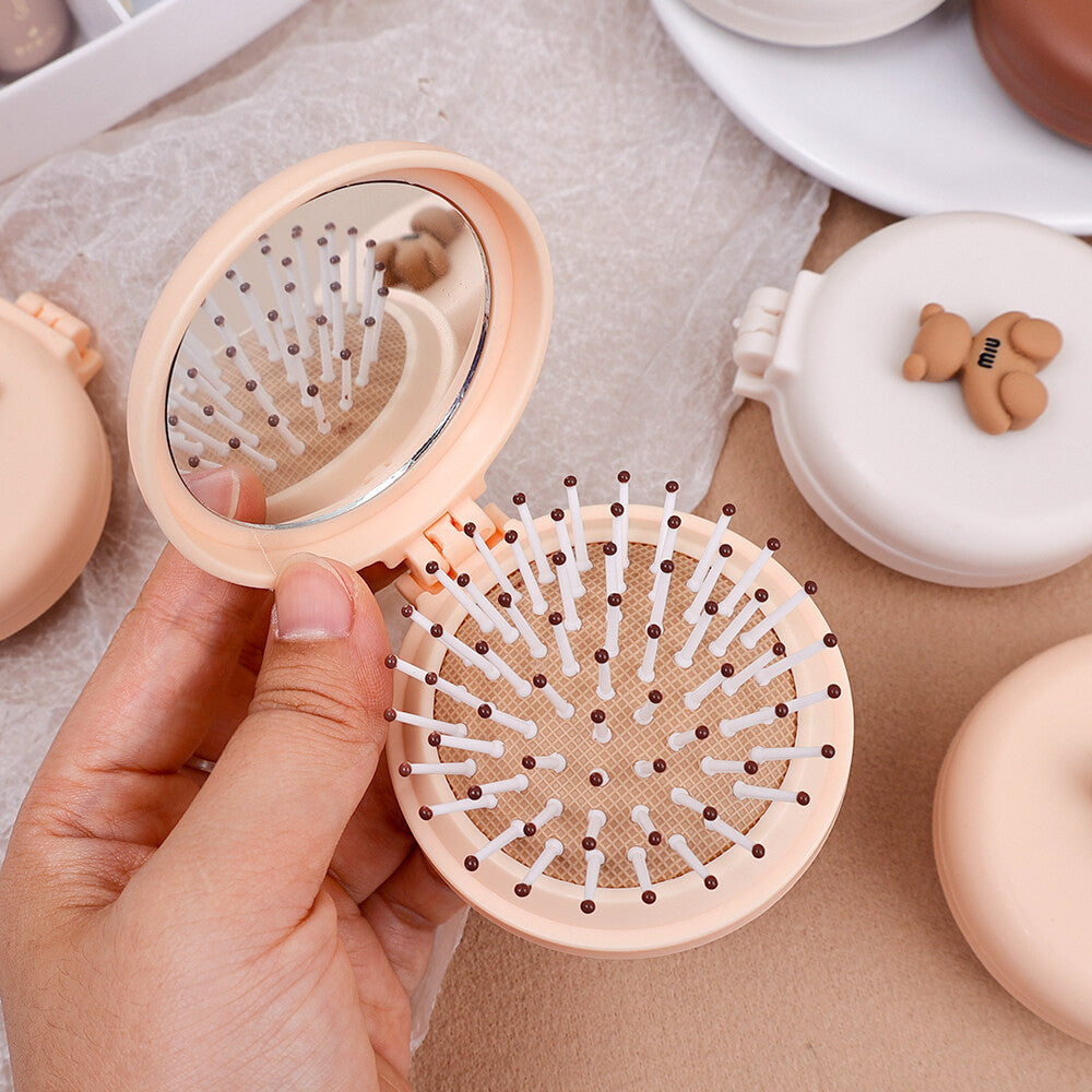 (READYSTOCK) Portable Mini Round Hair Comb with Mirror Hair Salon Hairdressing Small Size Massage 便携迷你圆形梳子带镜子