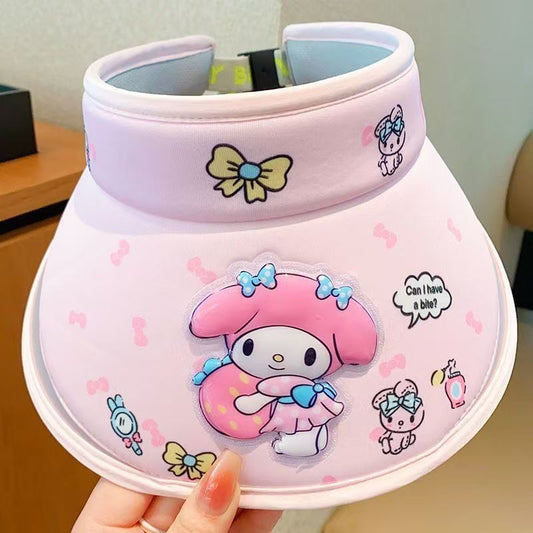 【READY STOCK】Kuromi & Melody Cartoon Visor Sun Hat for Kids | UV Protection Summer Cap for Girls |   - KH01 儿童遮阳帽