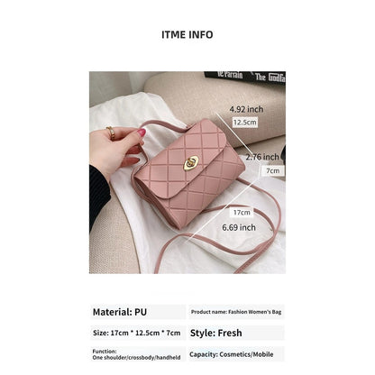 New Ladies Classic Diamond Small Square Bag Korean Version Solid Color Handbag Portable Mini Diagonal Bag-B1060