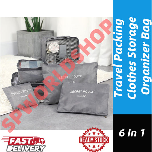 READY STOCK!!! 6 in 1 Korean Travel Packing Clothes Storage Organizer Bag Pouch NF001 旅行收纳袋六件套