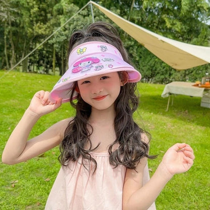 【READY STOCK】Kuromi & Melody Cartoon Visor Sun Hat for Kids | UV Protection Summer Cap for Girls |   - KH01 儿童遮阳帽