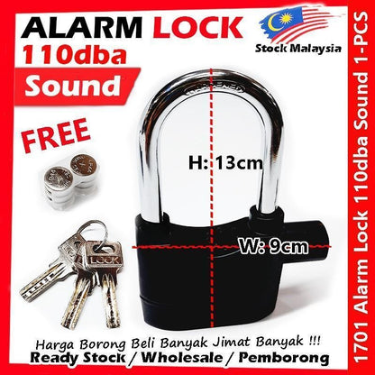 Alarm Lock Security Lock Anti-Theft Siren Alarm Padlock Door / Motorcycle / Bike Bicycle / Car Kunci Berbunyi #防盗警报锁1701