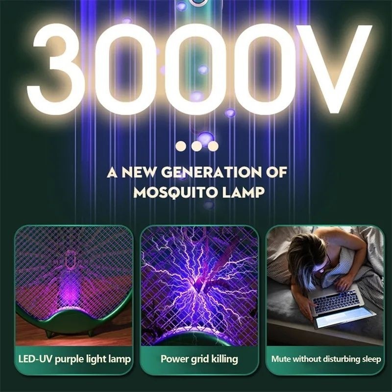 READY STOCK‼️ Foldable Electric Mosquito Racket | Rechargeable Mosquito Swatter | High Voltage  可折叠电蚊拍 | 充电式灭蚊拍