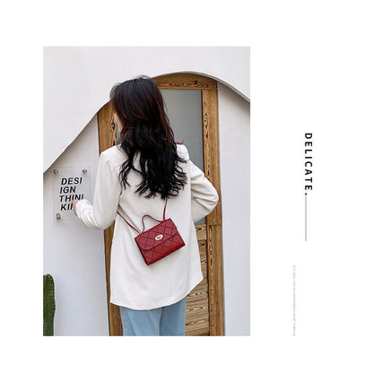 New Ladies Classic Diamond Small Square Bag Korean Version Solid Color Handbag Portable Mini Diagonal Bag-B1060