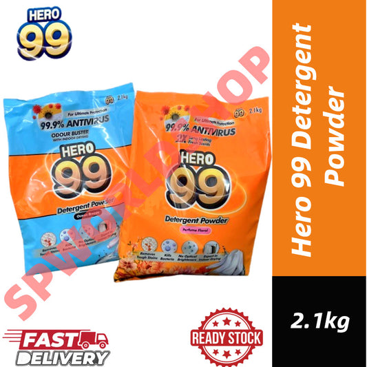 [READY STOCK] HERO 99 Detergent Powder 2.1KG | Powerful Stain Removal | Fresh Scent Laundry Detergent