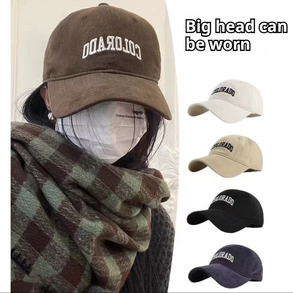 【READY STOCK】Women’s Casual Baseball Cap Letter Embroidery Face-Slimming Wide Brim Stylish & Versatile-Caps 1050