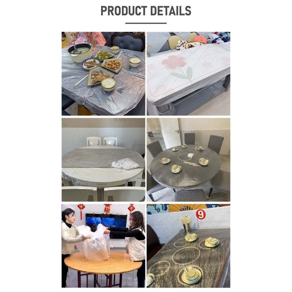 READY STOCK!!! 1PCS Disposable Table Cover Elastic Mouth Plastic Film Table Cover  Waterproof Oilproof Table 一次性桌布