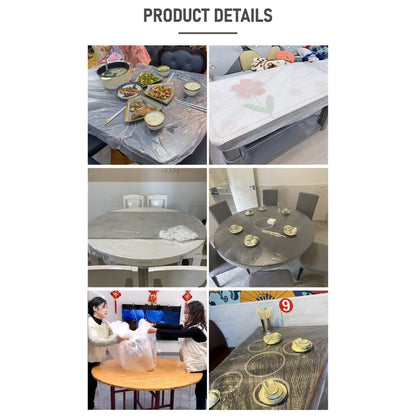 READY STOCK!!! 1PCS Disposable Table Cover Elastic Mouth Plastic Film Table Cover  Waterproof Oilproof Table 一次性桌布