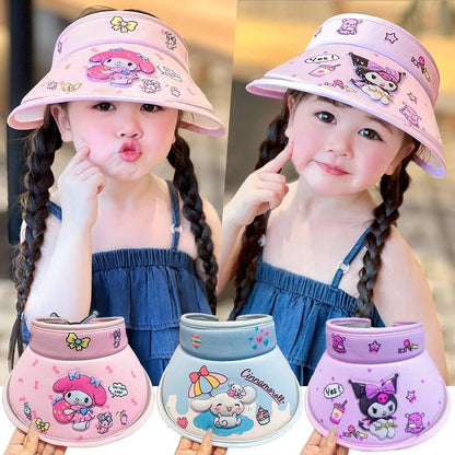 【READY STOCK】Kuromi & Melody Cartoon Visor Sun Hat for Kids | UV Protection Summer Cap for Girls |   - KH01 儿童遮阳帽