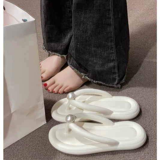 READY STOCK!!!Sandal Women's with Pearl Kasut Shoe Soft Flat Slipper Lady Woman Wanita Girl Lawa Casual  8031 Pearl