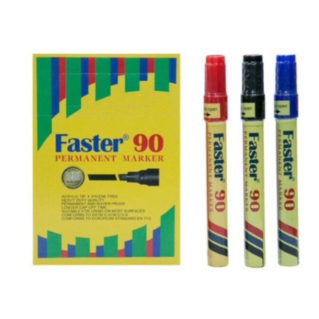 【12-PCS】Faster 90 Permanent Marker Pen Xylene Free #Faster #Permanent #Marker Pen #M-F-90 #Blue #Red #Black