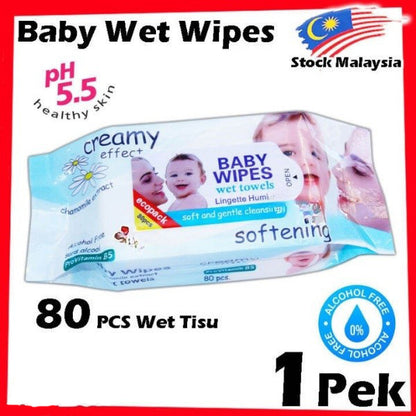 【80-Keping】 Baby Wet Tisu Wipes Tisu Basah Bayi【Non Alcohol】80pcs Per Pack Wet Tissue Tisu Basah 【PH-5.5】#卸妆 #婴儿湿纸巾 #湿纸巾