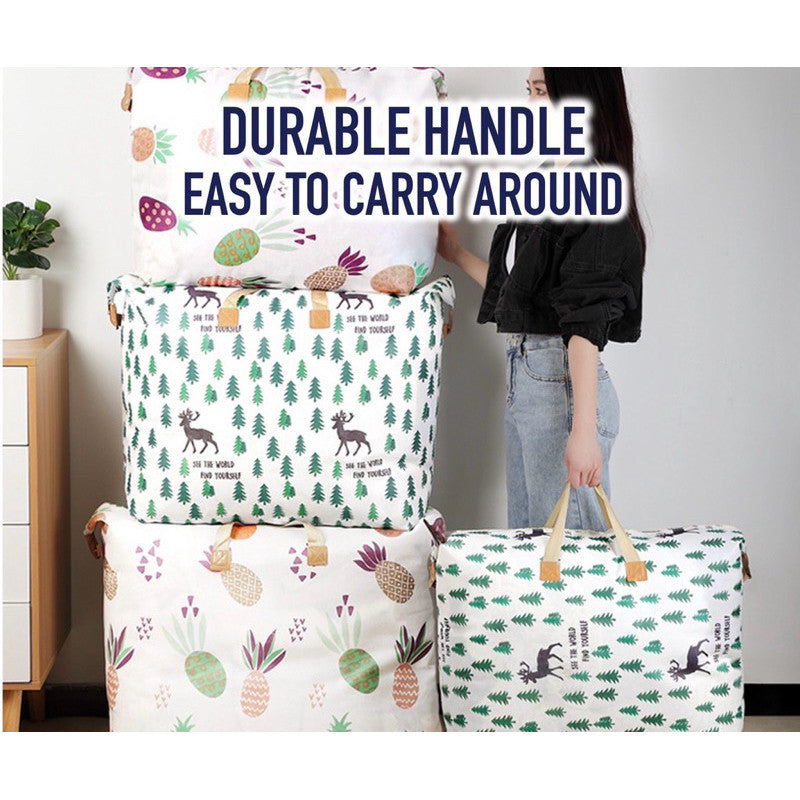 (READYSTOCK) Large Capacity Non Woven  Clothes Storage Bag Handle Wear Resistant Exquisite Pattern Waterproof 衣物收纳袋