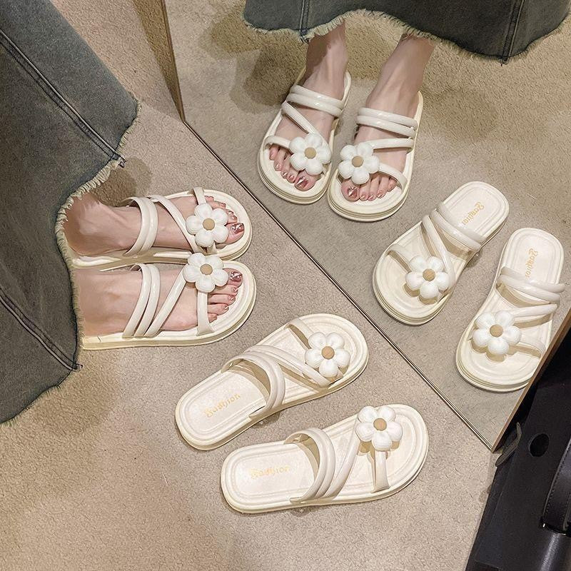 READY STOCK!!!Style Flower Sandals Women Thick-Soled Anti-Slip new Style Summer Fairy Style Out Two-Wear Slippers 2103
