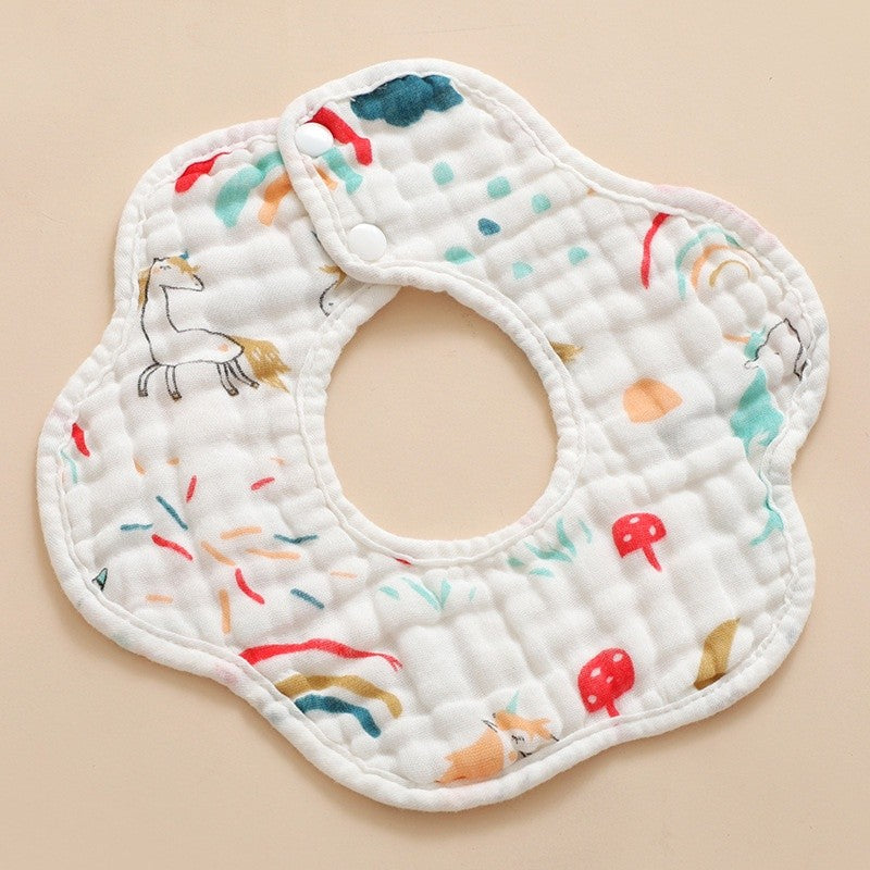 READY STOCK!!! Baby Kids Towel Baby Cotton Toddler 8 Layer Saliva Towel Ins Fesyen Baby Bib With Button Bibik WW0848i