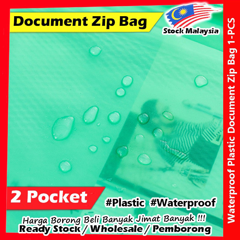【2-Pocket】Waterproof Plastic Zip Document Bag (A3/A4/A5/B4) 防水拉链文件袋