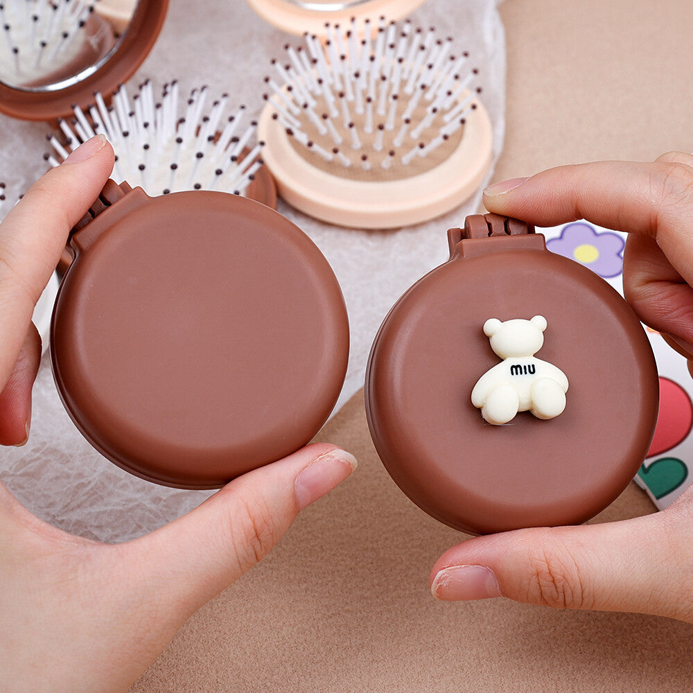 (READYSTOCK) Portable Mini Round Hair Comb with Mirror Hair Salon Hairdressing Small Size Massage 便携迷你圆形梳子带镜子