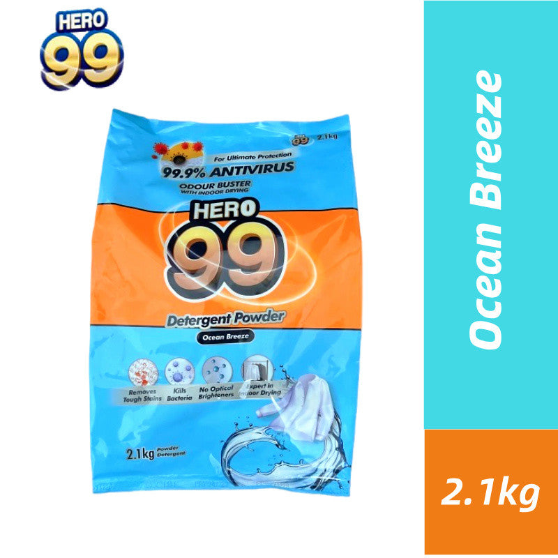 [READY STOCK] HERO 99 Detergent Powder 2.1KG | Powerful Stain Removal | Fresh Scent Laundry Detergent