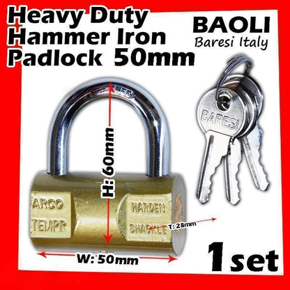 Baoli Lock Heavy Duty Hammer Iron Padlock Lock Baoli Baresi Italy Security Pad Lock Mangga Pintu VIRO 重型锤铁挂锁 排锁 锁头