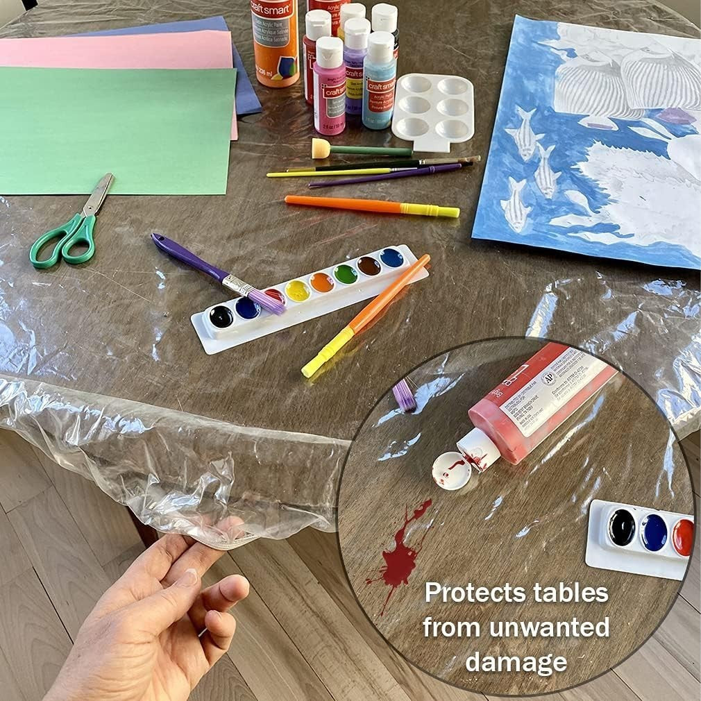 READY STOCK!!! 1PCS Disposable Table Cover Elastic Mouth Plastic Film Table Cover  Waterproof Oilproof Table 一次性桌布