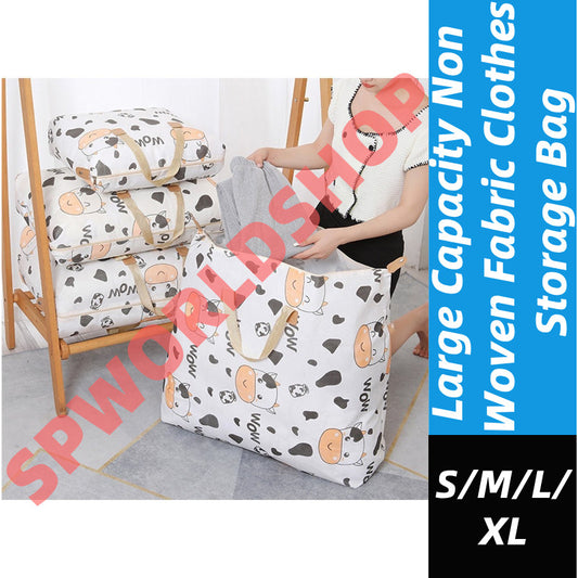 (READYSTOCK) Large Capacity Non Woven  Clothes Storage Bag Handle Wear Resistant Exquisite Pattern Waterproof 衣物收纳袋